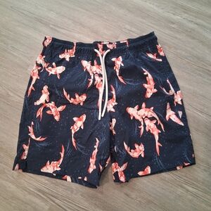 Express Navy Swim Trunks with Coral Koi Print